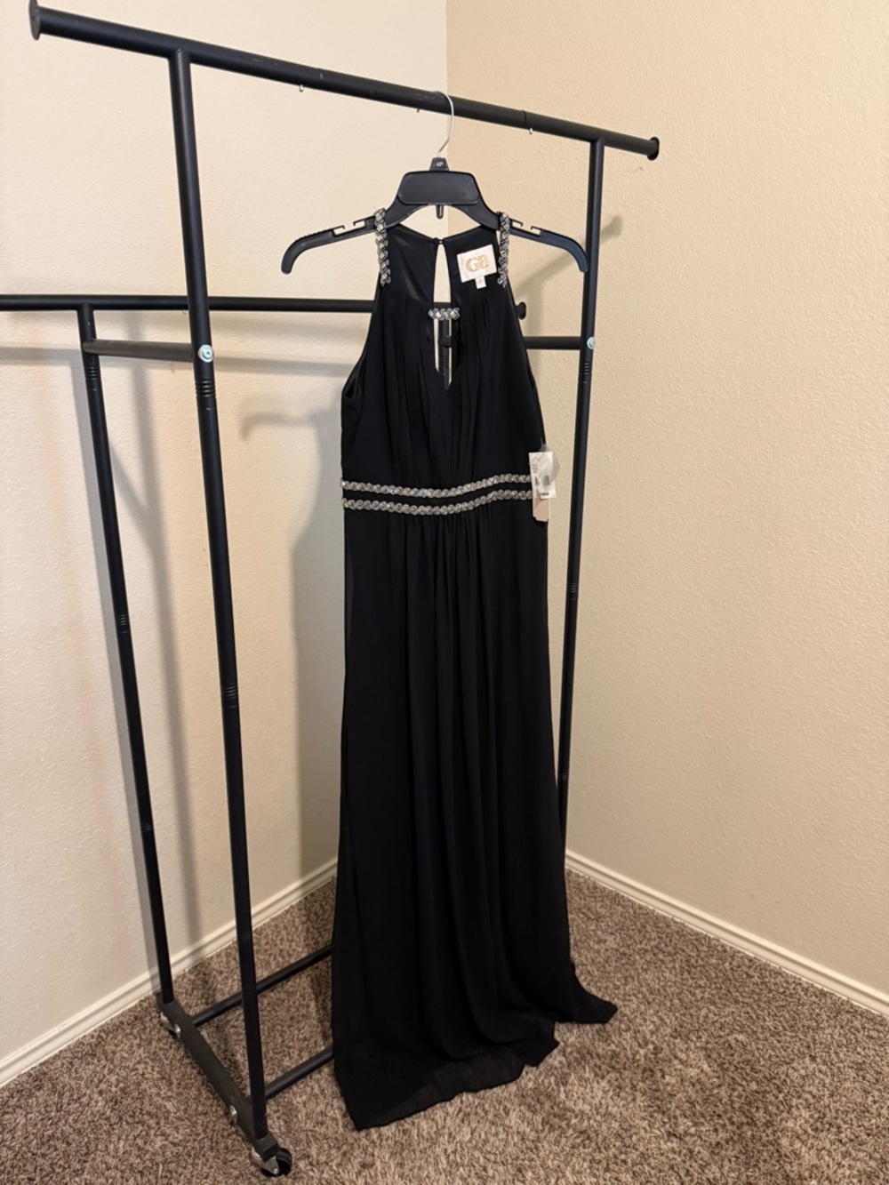 Gianni Bini Black Beaded Halter Maxi Dress